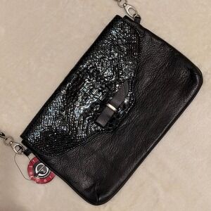 Estro Versa Italy Leather Black Snakeskin Crossbody Bag Vera Pelle